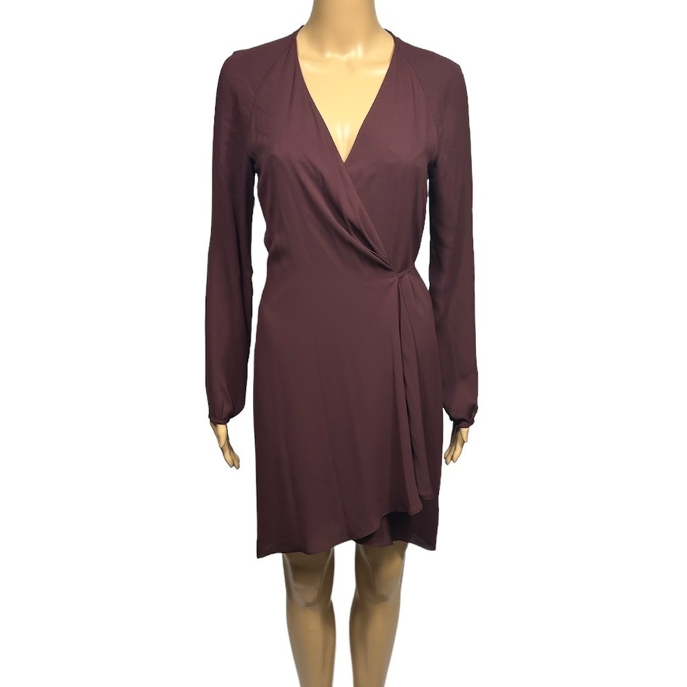Aritzia Babaton Burgundy Degrazia Wrap Mini Dress Long Sleeves Size XS